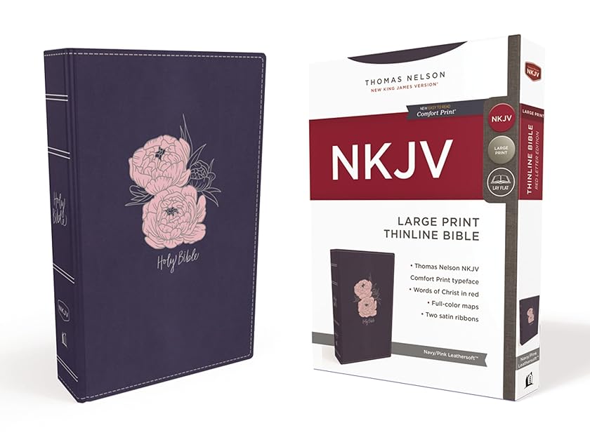 NKJV, Thinline Bible, Large Print, Leathersoft, Blue/Pink, Red Letter, Comfort Print: Holy Bible, New King James Version