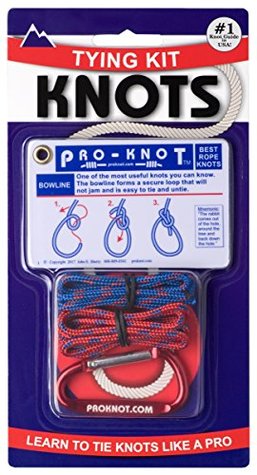 Knot Tying Kit | Pro-Knot Best Rope Knot Cards, two practice cords and a carabiner (Ring-bound)
