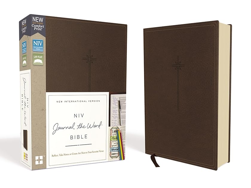 NIV, Journal the Word Bible (Perfect for Note-Taking), Leathersoft, Brown, Red Letter, Comfort Print: Reflect, Take Notes, or Create Art Next to Your Favorite Verses