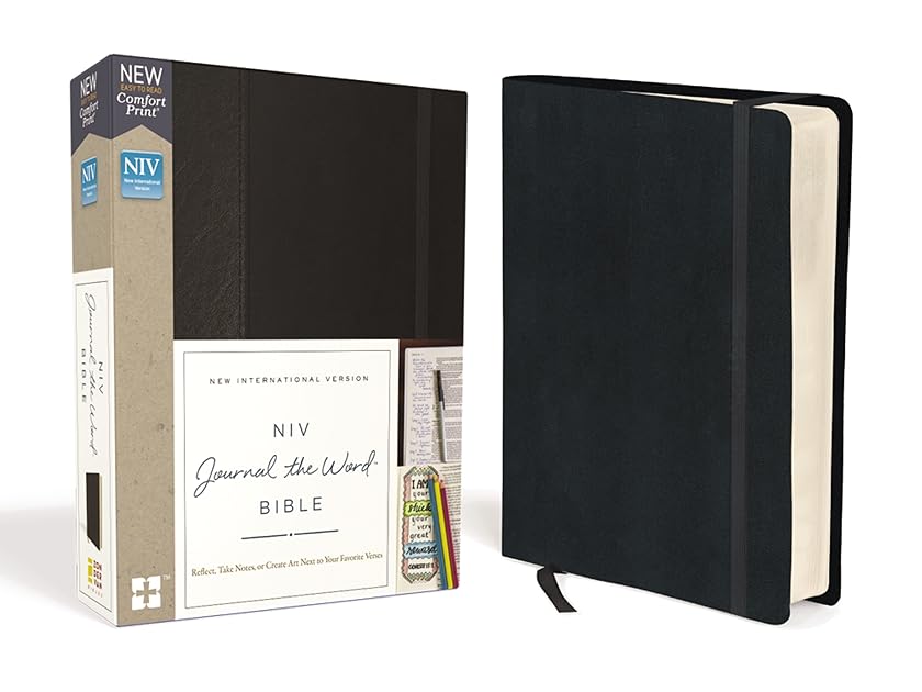 NIV, Journal the Word Bible (Perfect for Note-Taking), Hardcover, Black, Red Letter, Comfort Print: Reflect, Take Notes, or Create Art Next to Your Favorite Verses