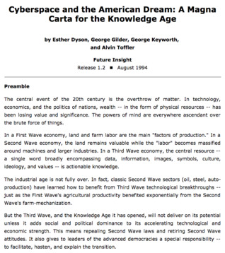 Cyberspace and the American Dream: A Magna Carta for the Knowledge Age