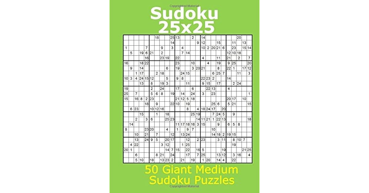 Sudoku 25x25 50 Giant Medium Sudoku Puzzles By Jacob James