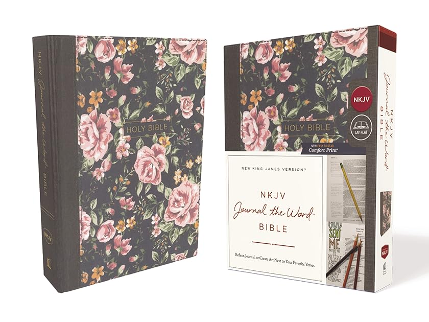 NKJV, Journal the Word Bible, Cloth over Board, Gray Floral, Red Letter, Comfort Print: Reflect, Journal, or Create Art Next to Your Favorite Verses