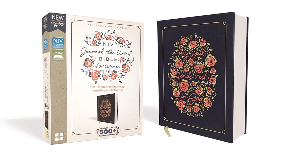 NIV, Journal the Word Bible for Women, Cloth over Board, Navy, Red Letter, Comfort Print: 500+ Prompts to Encourage Journaling and Reflection