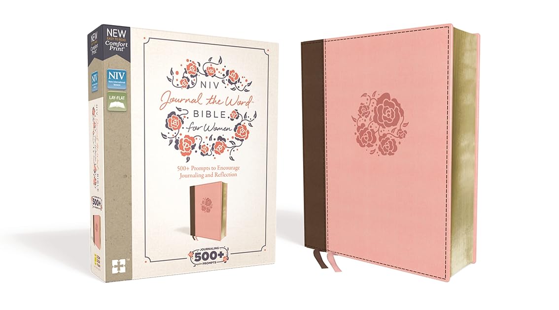 NIV, Journal the Word Bible for Women, Leathersoft, Brown/Pink, Red Letter, Comfort Print: 500+ Prompts to Encourage Journaling and Reflection