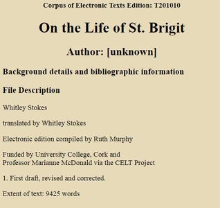 On the Life of St. Brigit (Unknown Binding)