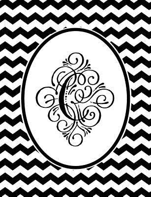 Monogram C 2018-2019 Coloring Academic Planner: Coloring Book Monthly Weekly Daily Black and White Chevron Student Calendar Planner 13 Months