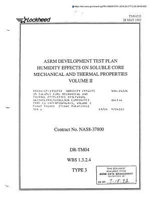 Humidity Effects on Soluble Core Mechanical and Thermal Properties (Polyvinyl Alcohol/Microballoon Composite) Type CG Extendospheres, Volume 2