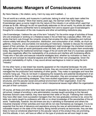 Museums: Managers of Consciousness