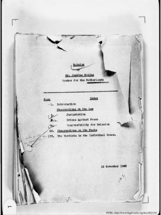 Internaltional Military Tribunal of the Far East: Opinion of Mr. Justice Roling, Member for the Netherlands