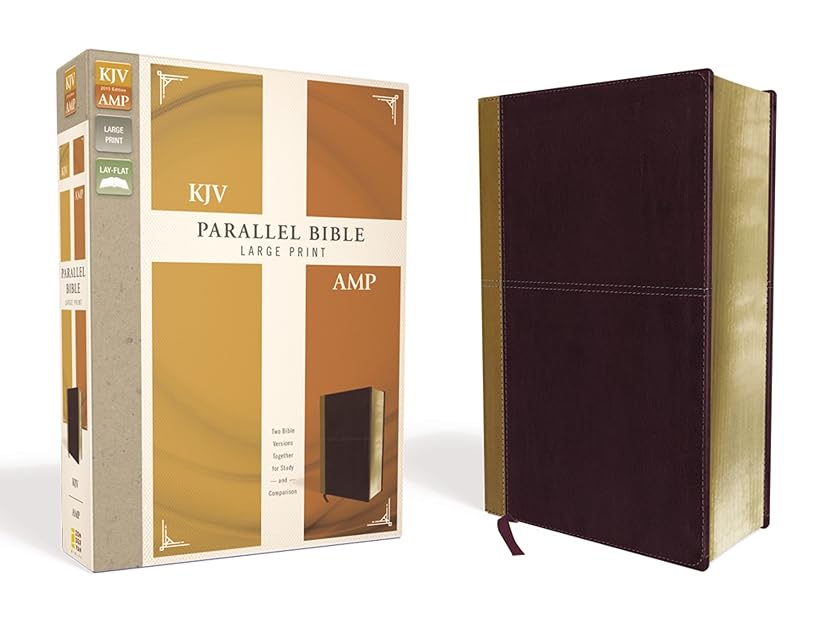 KJV, Amplified, Parallel Bible, Large Print, Leathersoft, Tan/Burgundy, Red Letter: Two Bible Versions Together for Study and Comparison