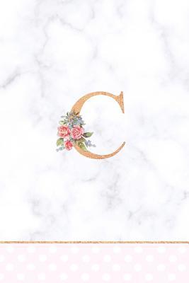 C: Rose Gold Letter C Monogram Floral Journal, Pink Flowers on White