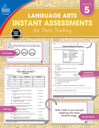 Carson Dellosa Language Arts Instant Assessments for Data Tracking Book, Parts of Speech, Story Structure, Grammar, and Reading Comprehension 5th Grade Tests, Classroom or Homeschool Curriculum