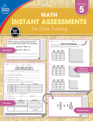 Carson Dellosa Instant Assessments for Data Tracking Book, 5th Grade Math Tests Covering Algebra, Decimals, Fractions, Geometry, and More, Classroom or Homeschool Curriculum