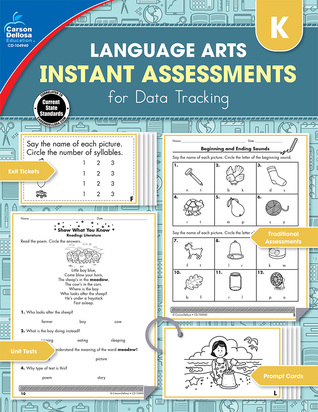Carson Dellosa Language Arts Instant Assessments for Data Tracking Book, Kindergarten Tests Covering Parts of Speech, Phonics, Reading Comprehension, and More, Classroom or Homeschool Curriculum