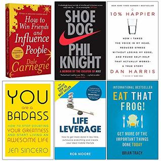 How to Win Friends and Influence People, Shoe Dog, 10% Happier, You Are a Badass, Life Leverage, Eat That Frog 6 Books Collection Set (Paperback)