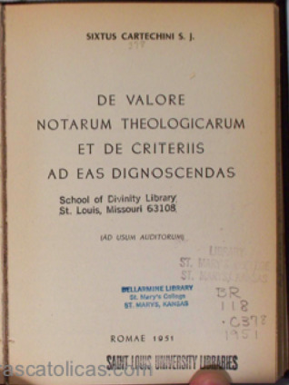 De valore notarum theologicarum et de criteriis ad eas dignoscendas (Hardcover)