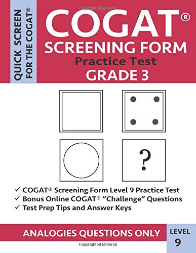 COGAT Screening Form Practice Test: Grade 3 Level 9: Practice Questions ...