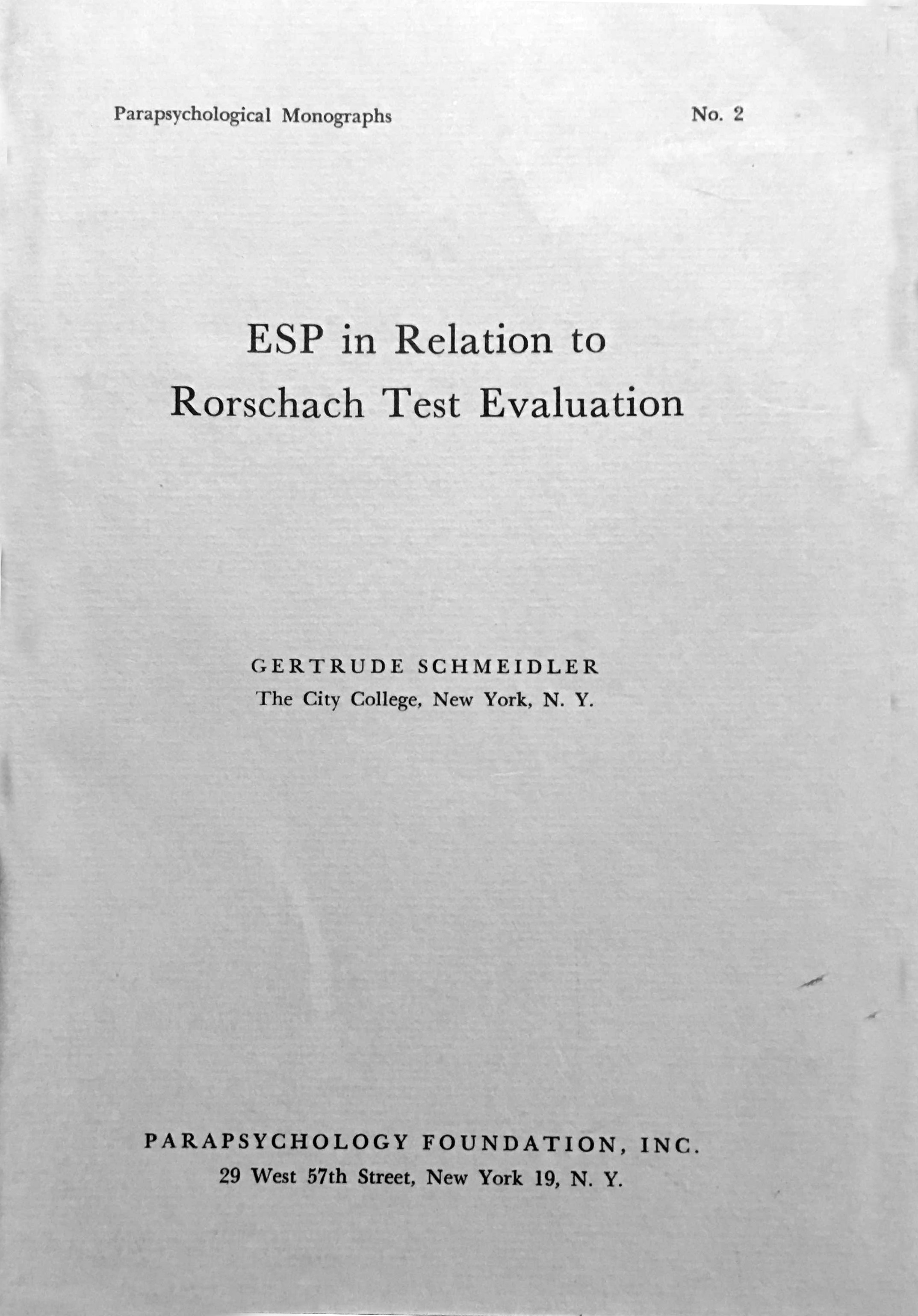 ESP in Relation to Rorschach Test Evaluation (Paperback)