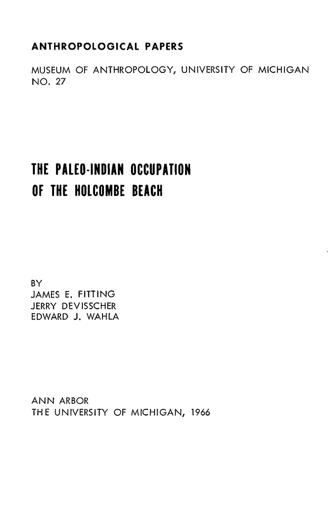 The Paleo-Indian Occupation of the Holcombe Beach (Volume 27) (Anthropological Papers Series)