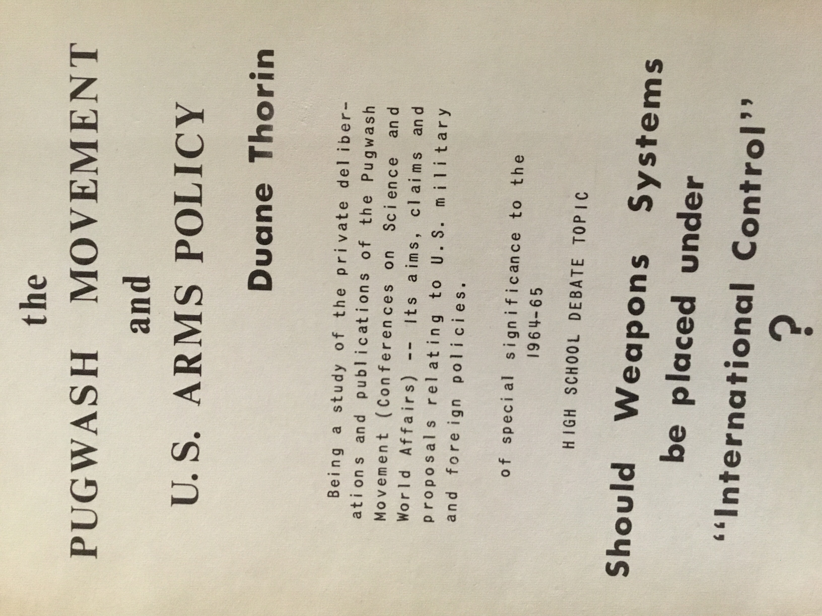 The Pugwash Movement and US Arms policy