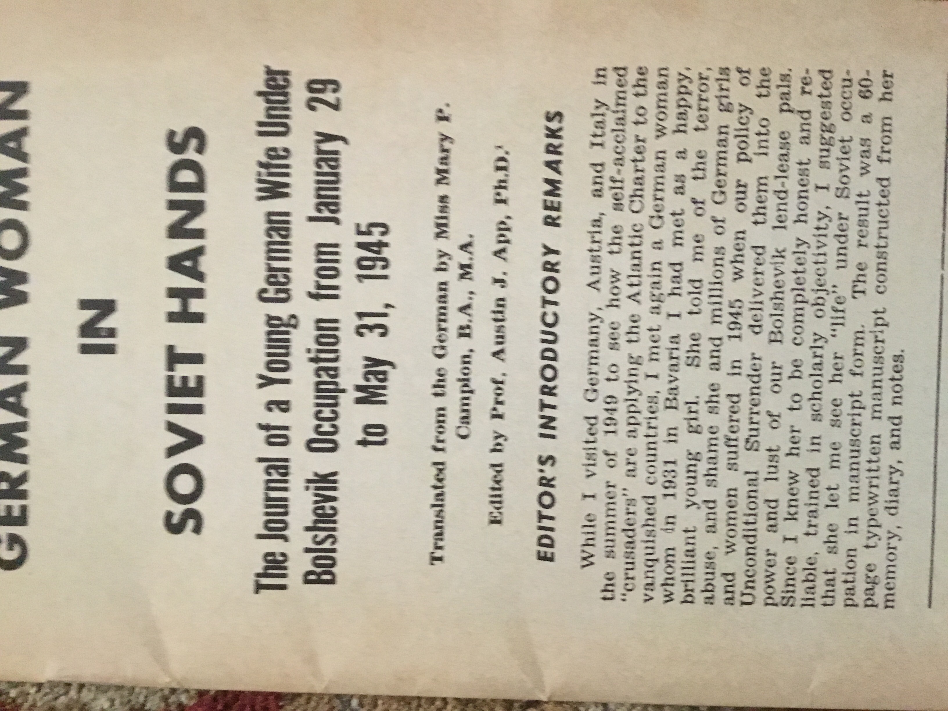 German Woman in Soviet Hands (Unknown Binding)