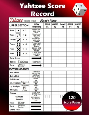Yahtzee Score Record 120 Yahtzee Score Sheet Game Record Score Keeper Book Score Card By Alisa Falcone