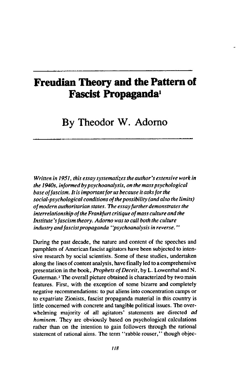 Freudian Theory and the Pattern of Fascist Propaganda (Unknown Binding)