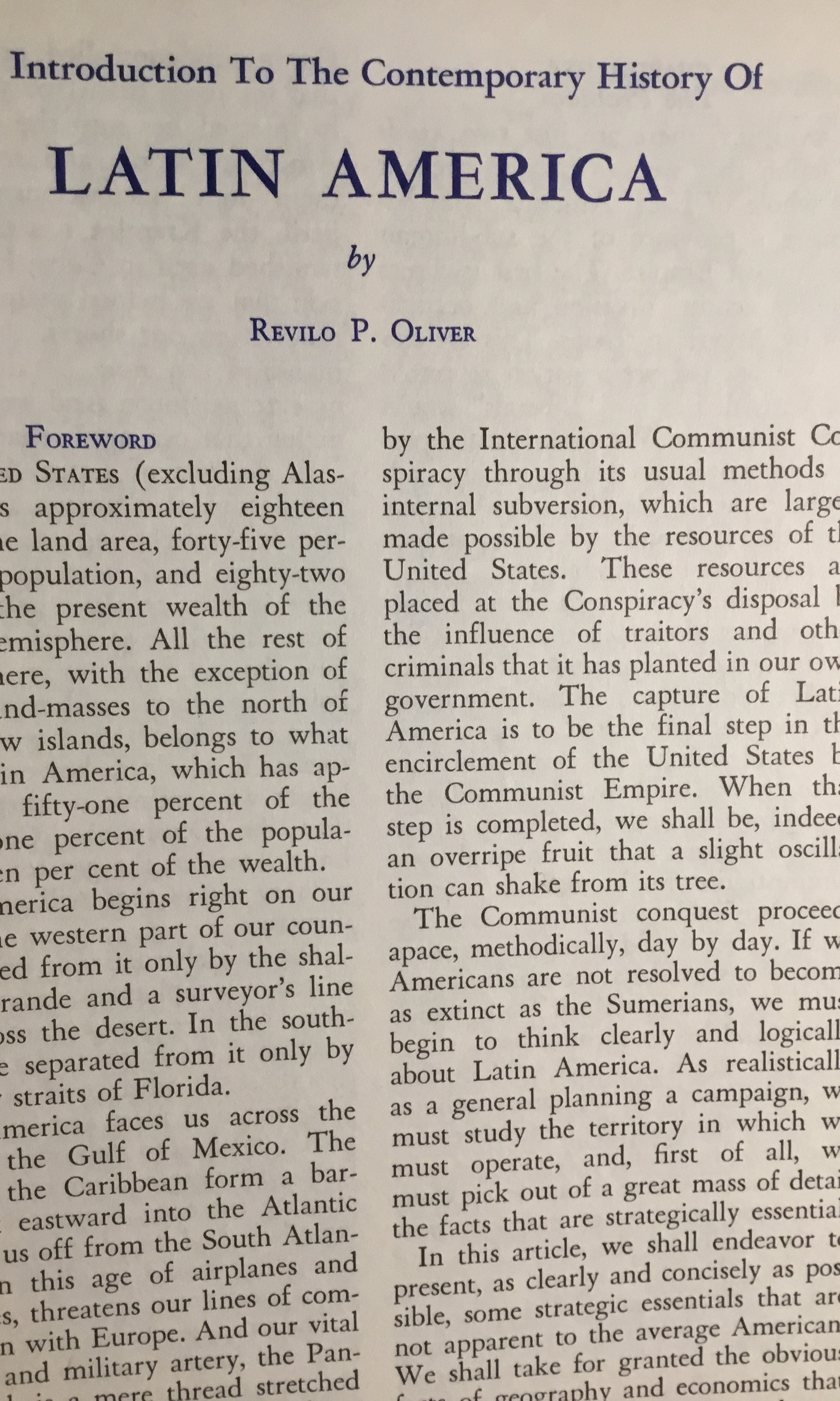 Introduction to the Contemporay History of Latin America (Unknown Binding)