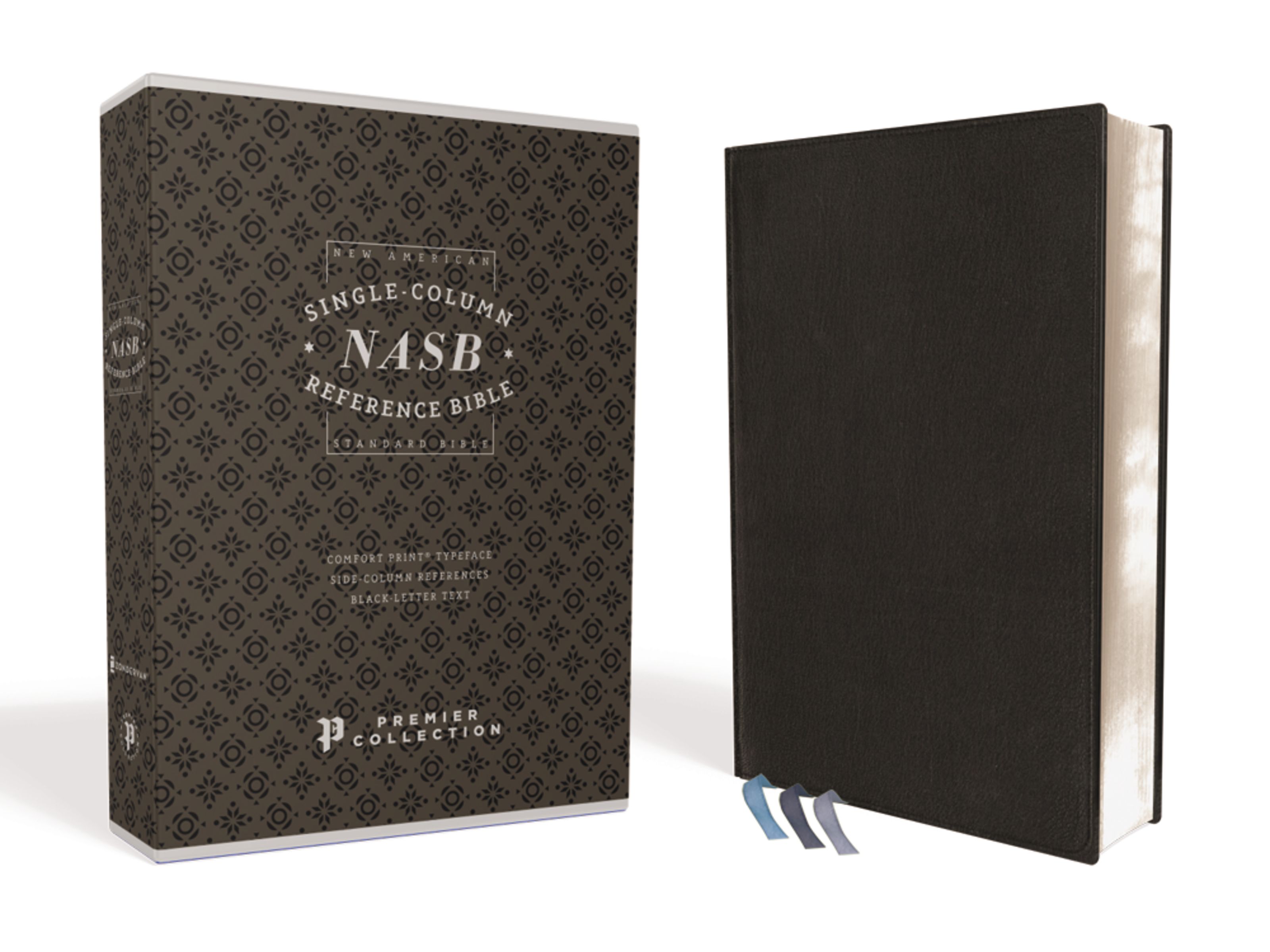 NASB, Single-Column Reference Bible, Wide Margin, Premium Goatskin Leather, Black, Premier Collection, Black Letter, 1995 Text, Art Gilded Edges, Comfort Print