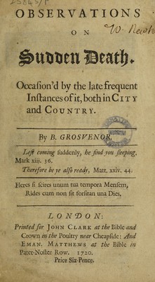 Observations on sudden death, occasioned by the late frequent instances of it, both in city and country (Unknown Binding)
