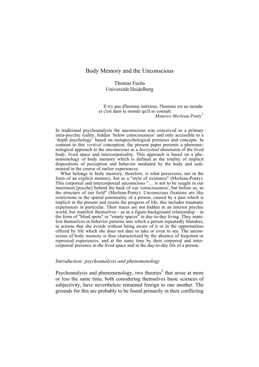 Body Memory and the Unconscious (Unknown Binding)