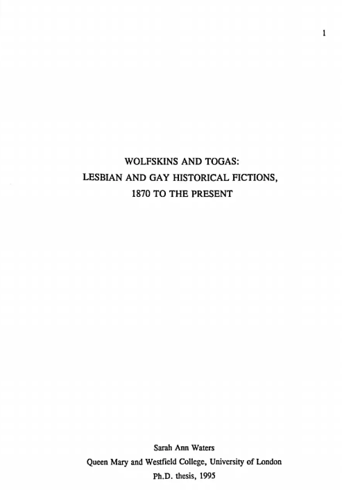 Wolfskins and Togas: Lesbian and Gay Historical Fiction, 1870 to the Present