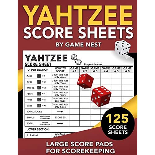 Yahtzee Score Sheets: 125 Large Score for 8.5" x Yahtzee Score Cards by Game Nest