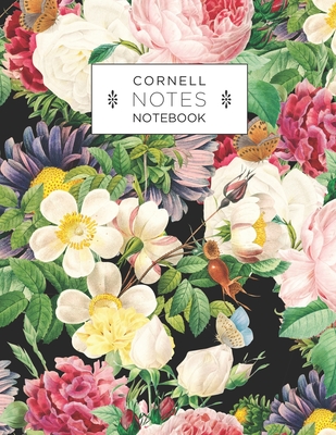 Cornell Method Notebook: Perfect for studying, notetaking, college work: Floral and black cover