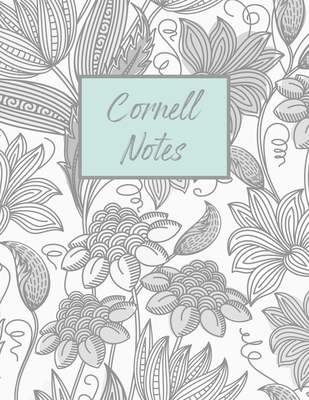 Cornell Method Notebook: Perfect for studying, notetaking, college work: Grey and white floral cover