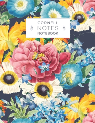 Cornell Method Notebook: Perfect for studying, notetaking, college work: Floral and navy cover