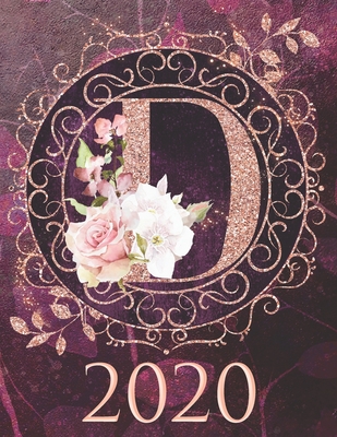 2020 weekly planner monogram initial d 12 month large print rose gold glitter purple letter sized
