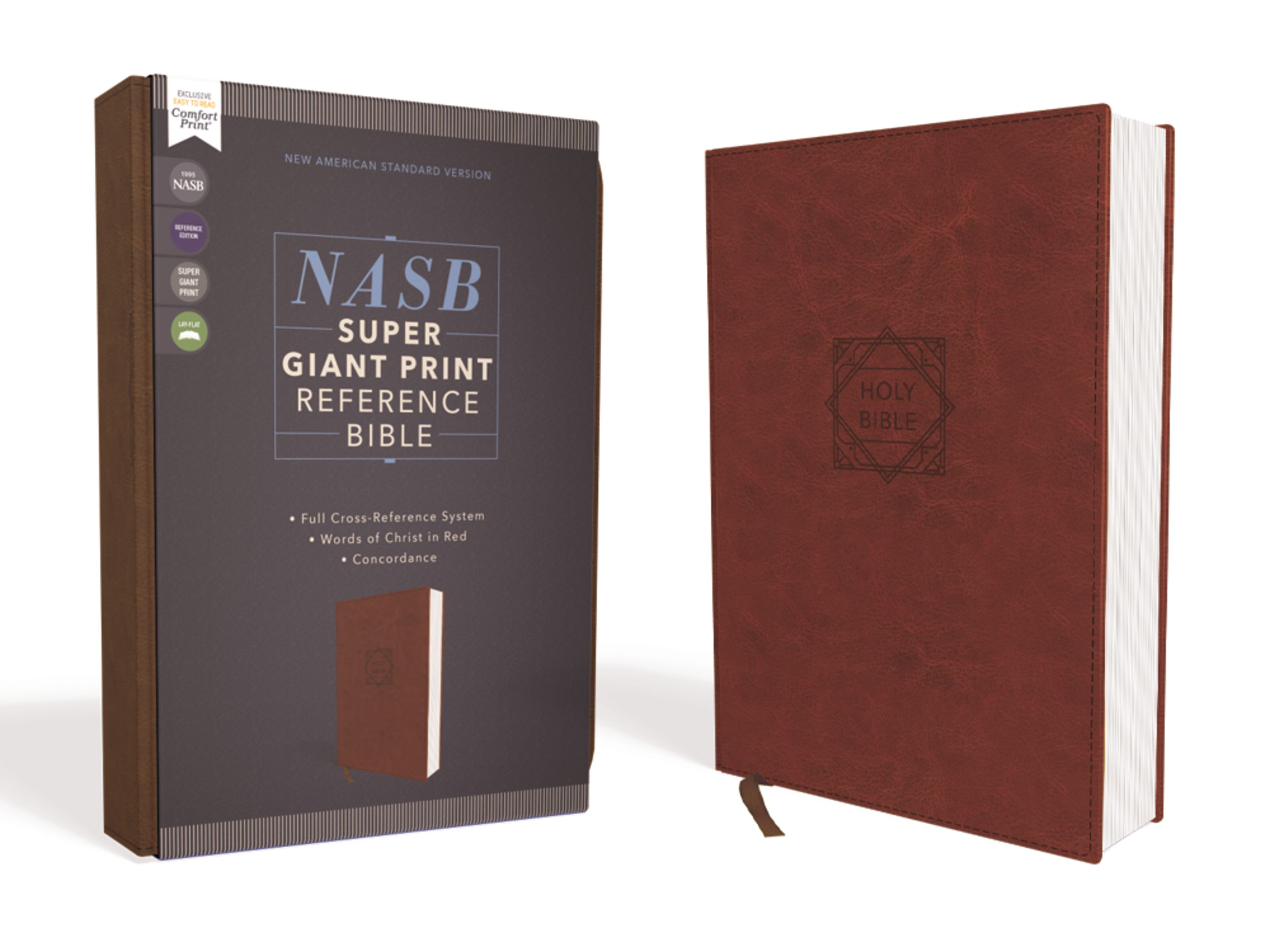 NASB, Super Giant Print Reference Bible, Leathersoft, Brown, Red Letter Edition, 1995 Text, Comfort Print (Leather Bound)