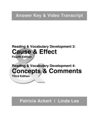Cause & Effect;. Answer Key & Video Transcript: Concepts & Comments (Reading & Vocabulary Development; Reading & Vocabulary Devel)