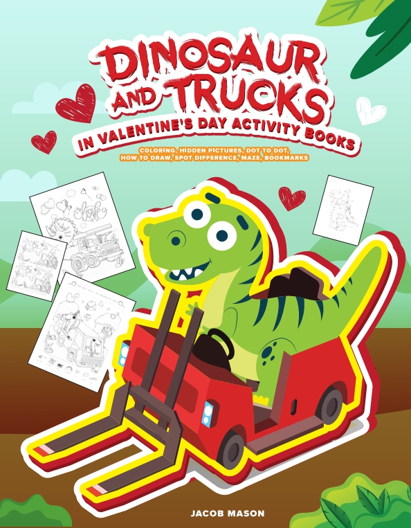 Dinosaur And Trucks In Valentine's Day Activity Books