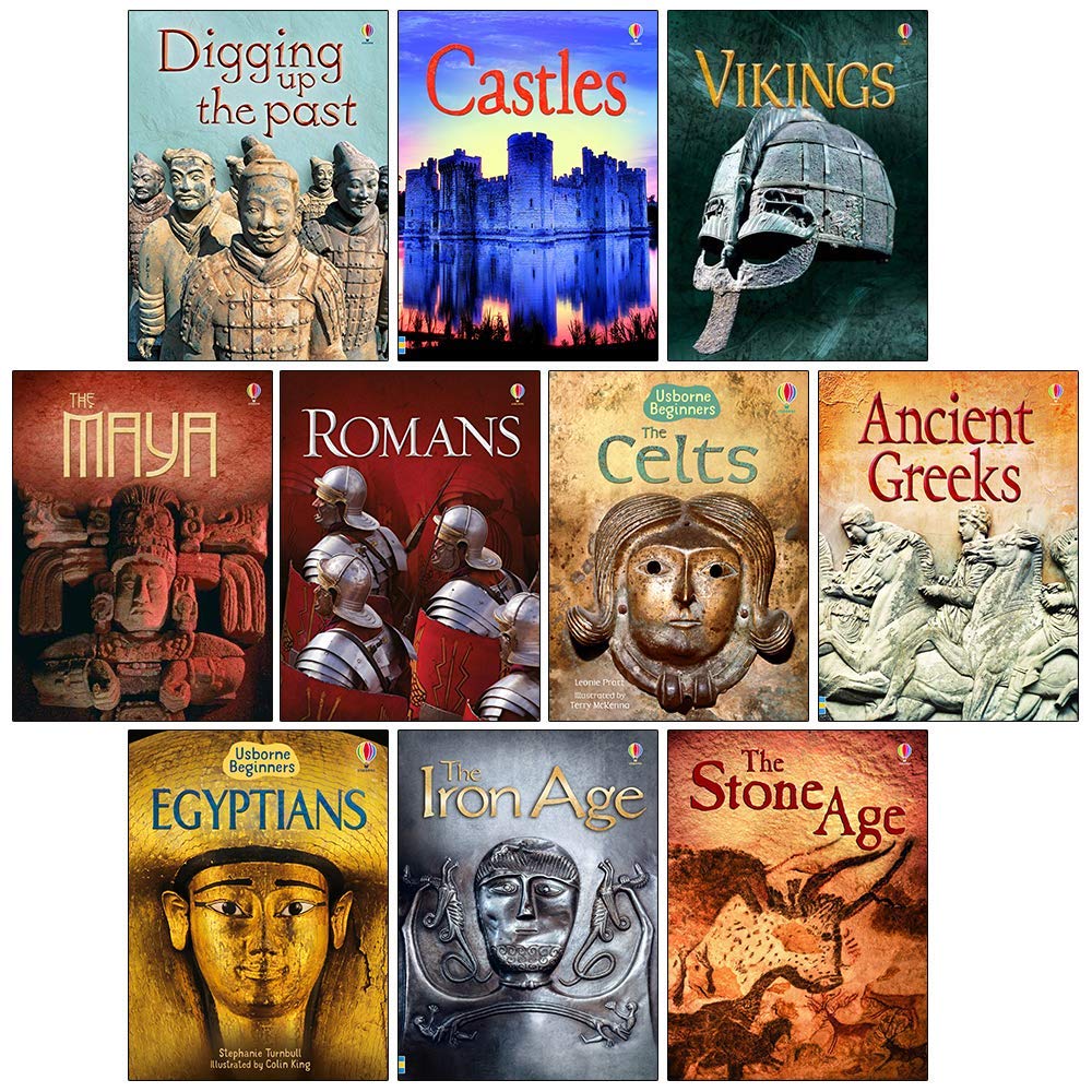 Usborne Beginners History Collection 10 Books Box Set (Digging Up the Past, Castles, Vikings, The Maya, Romans, Celts, Ancient Greeks, Egyptians, Iron Age, Stone Age)