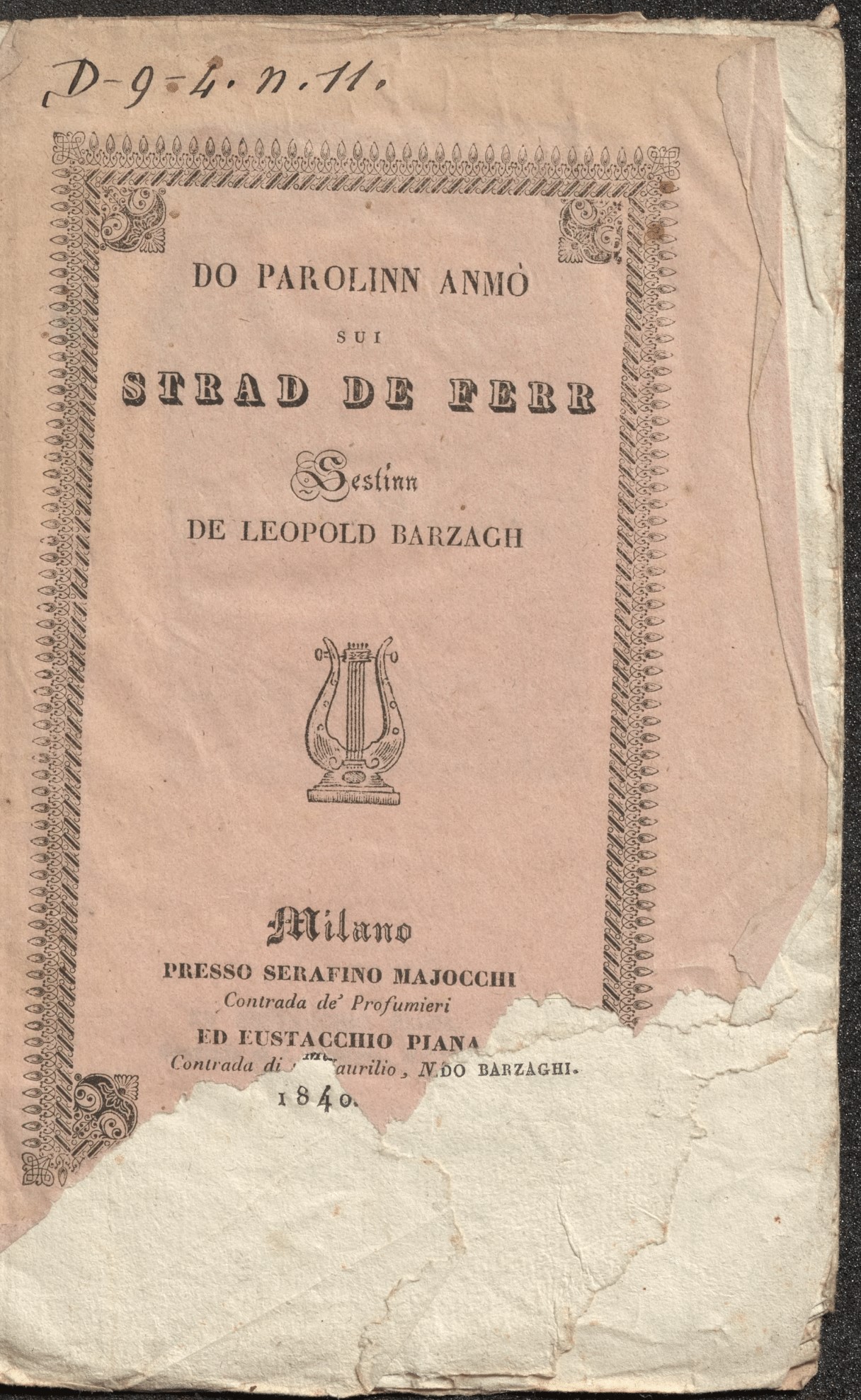 Do parolinn anmò sui strad de ferr. Sestinn