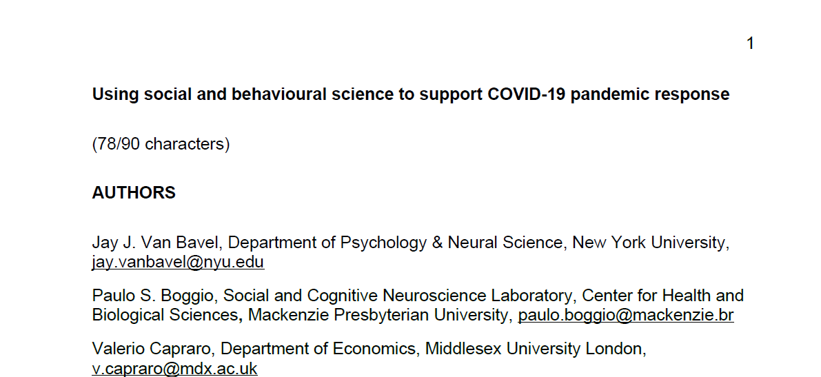 Using social and behavioural science to support COVID-19 pandemic response