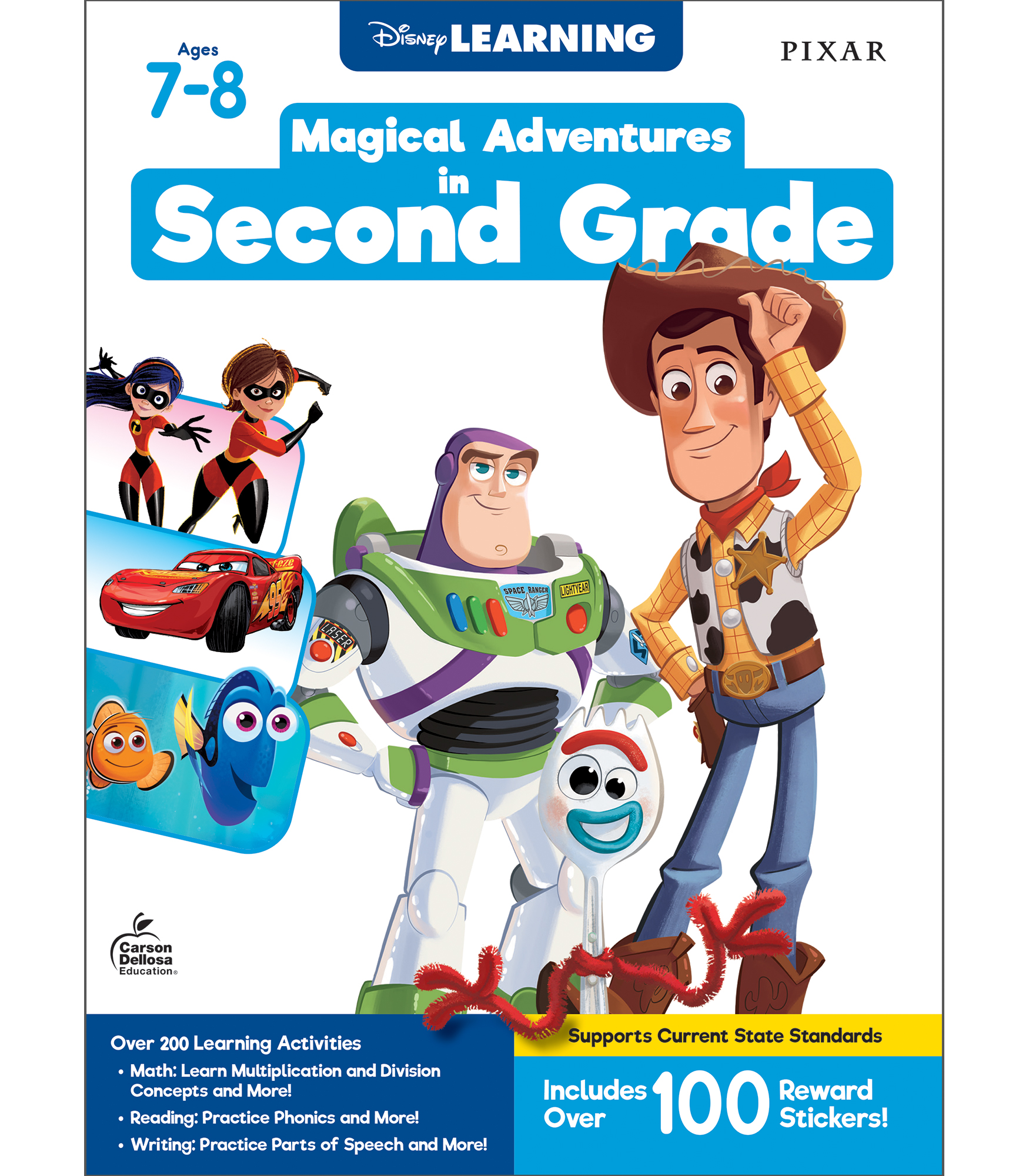 Disney Learning Magical Adventures in 2nd Grade Workbooks All Subjects, Math, Phonics, Parts of Speech, Writing Practice, Toy Story 4, Cars, the Incredibles, and Finding Dory Second Grade Workbooks