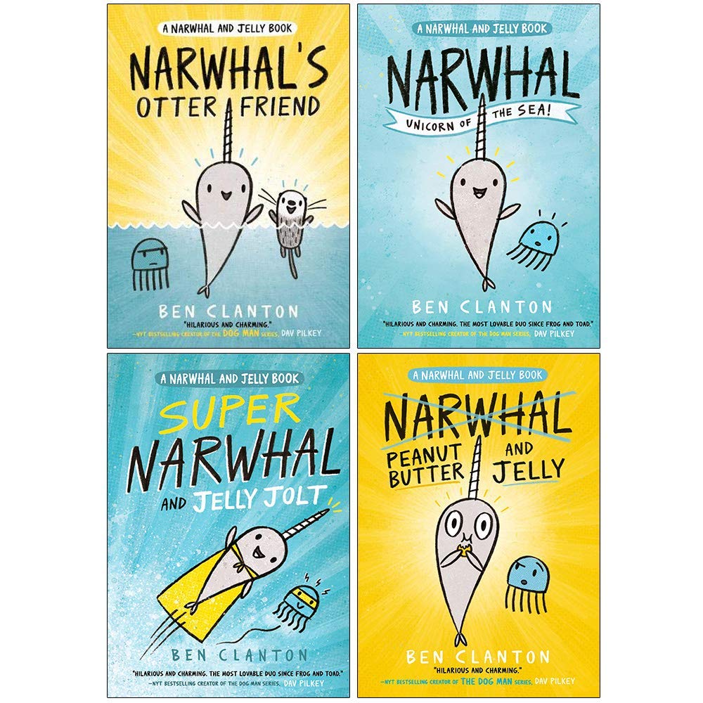 Narwhal and Jelly Series Books 1 - 4 Collection Set by Ben Clanton (Unicorn of the Sea, Super Narwhal and Jelly Jolt, Peanut Butter and Jelly & Narwhal's Otter Friend)