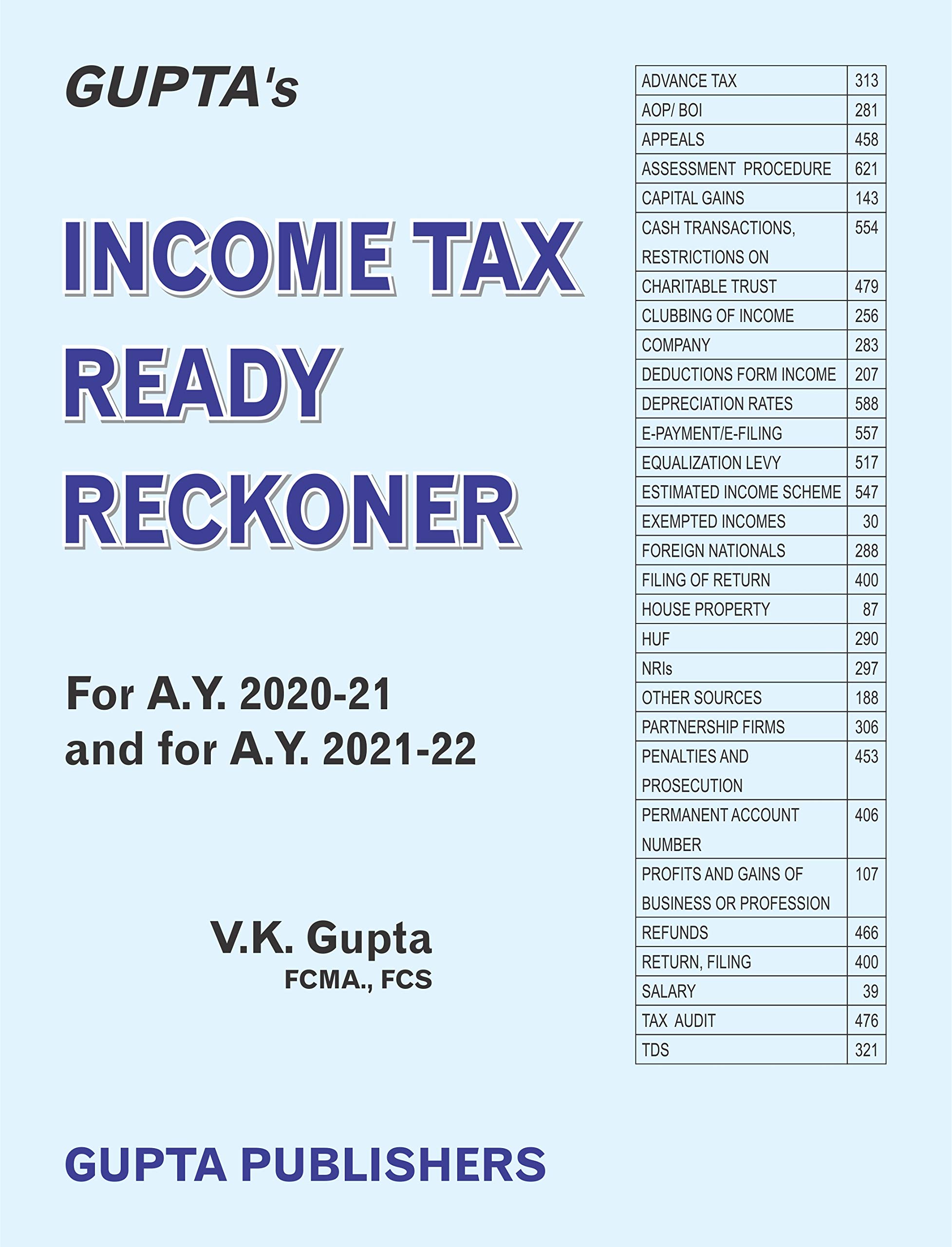 V. K. Gupta's Income Tax Ready Reckoner AY 2020-21 and 2021-22 As Amended by Taxation Laws - Finance Act of 2020. - English Paperback.