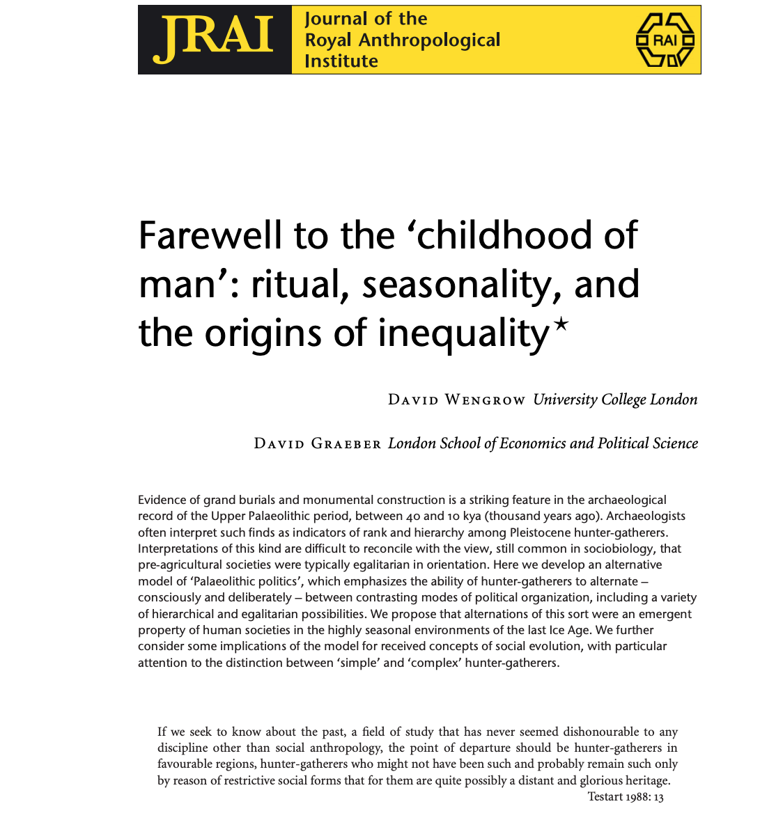 Farewell to the 'Childhood of Man': Ritual, Seasonality, and the Origins of Inequality