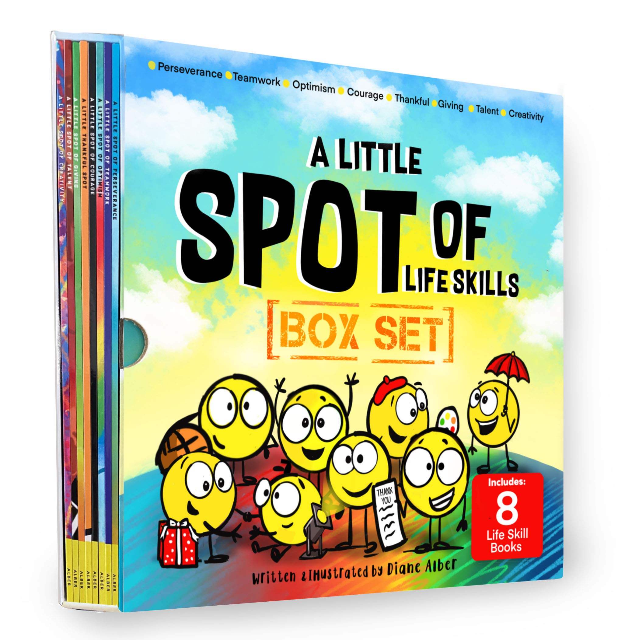 A Little SPOT of Life Skills 8 Book Box Set (Books 17-24: Courage, Perseverance, Teamwork, Talent, Thankful, Optimism, Creativity, & Giving)