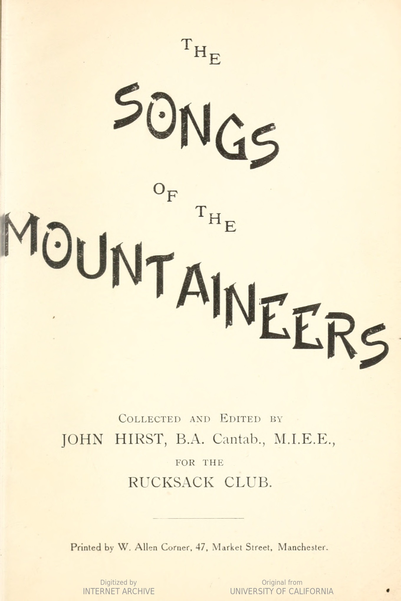 The Songs of the Mountaineers (Unknown Binding)